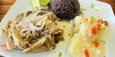 ROASTED PORK, WHITE RICE WHIT BLACK BEANS AND BOILED CASSAVA / LECHON ASADO CON MOROS Y YUCA CON MOJO ROASTED PORK, WHITE RICE WHIT BLACK BEANS AND BOILED CASSAVA / LECHON ASADO CON MOROS Y YUCA CON MOJO
